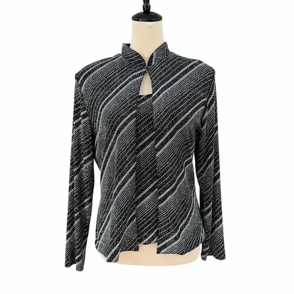 Xscape Vintage 90s Silver Glitter Black Slinky Knit Cardigan Jacket 2 Piece Set